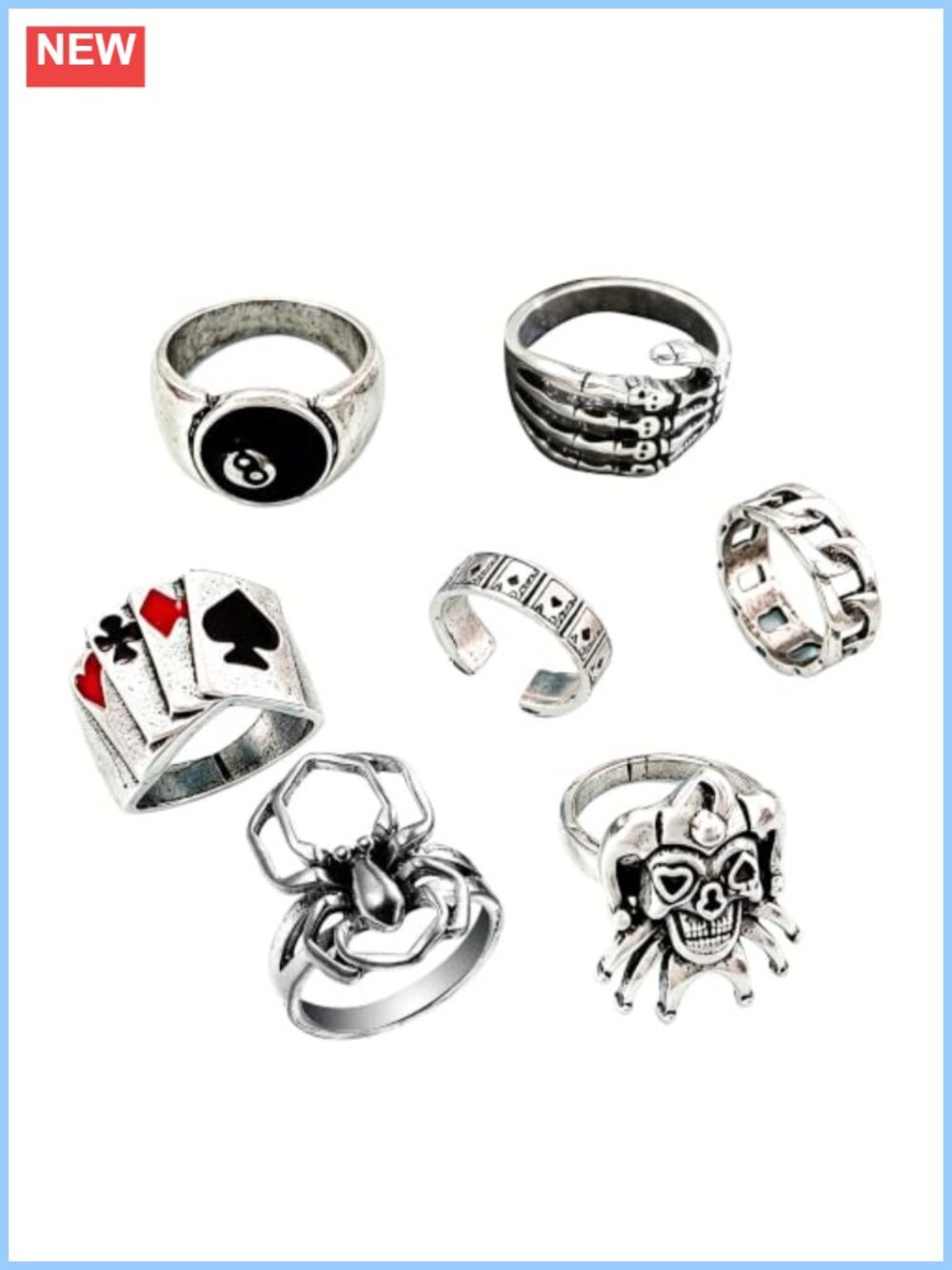 Gothic Vintage Rings Set Chunky Stackable Silver Punk Jewelry Gift